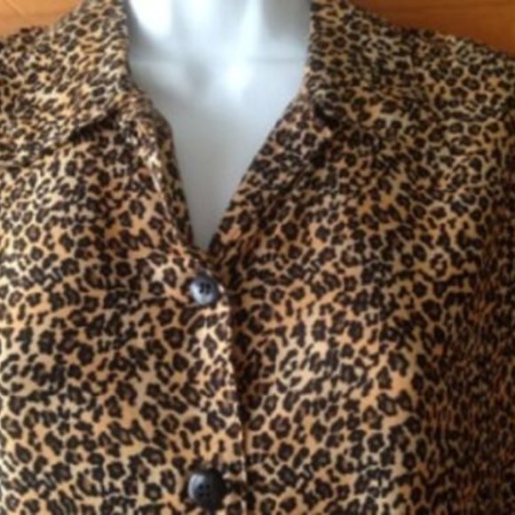 Vintage * CALIFORNIA CRUSH button-down TUNIC slvls rayon SHIRT* ANIMAL PRINT * M - Picture 3 of 5